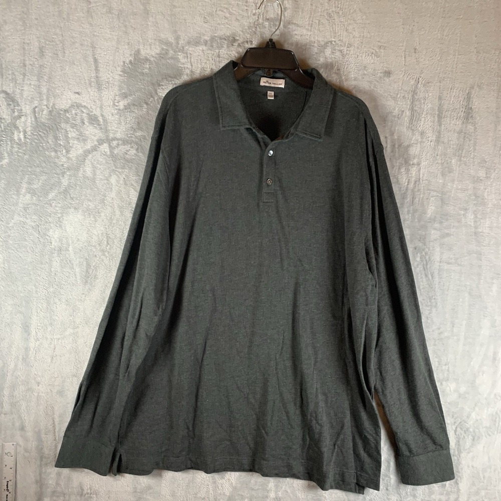 Peter Millar Men's Polo XXL Long Sleeve Collar‎ Shirt Gray Cotton Cashmere Blend